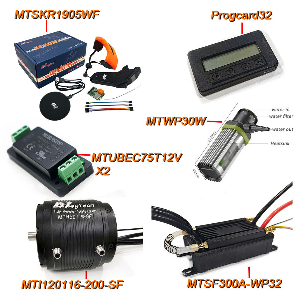MAYRC Efoil Kit(300A 32BIT ESC+120116 100KV/200KV water-cooled Motor+IP68 Remote+ Water pump+Voltage Regulator+Program card)