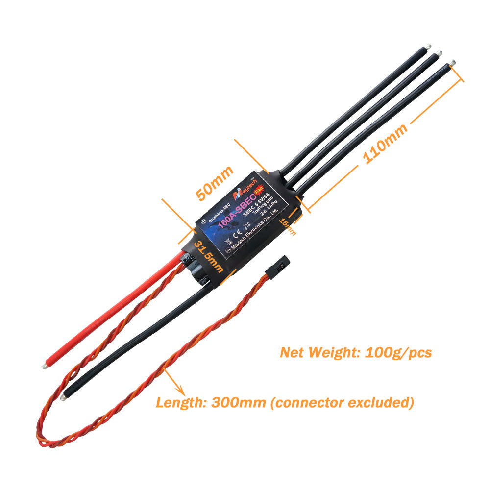 Maytech 160A 2-6S SBEC 5.5V/5A Brushless ESC MT160A-SBEC-FP32 Speed Controller for Baitboat RC Airplane Foil Board