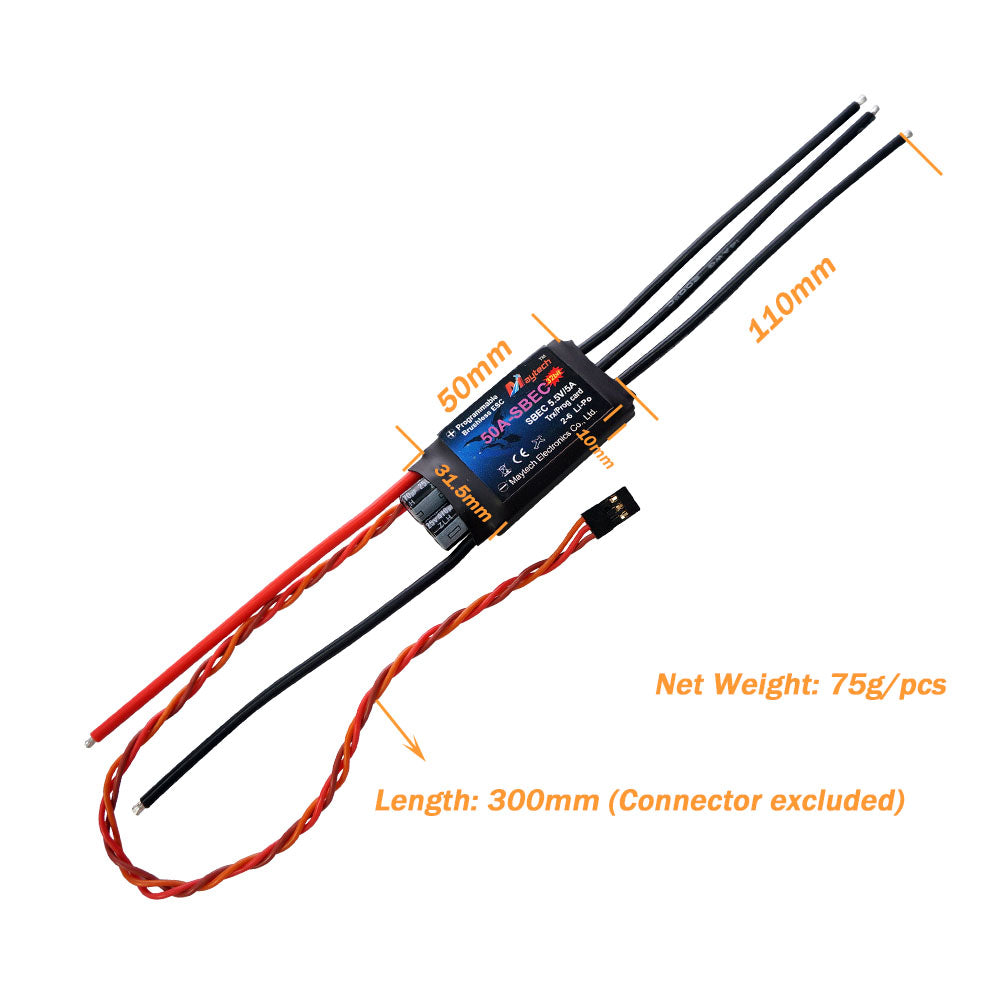 Maytech 50A 2-6S SBEC 5.5V/5A Brushless ESC MT50A-SBEC-FP32 with Falcon Pro 32bit Firmware for RC Fixed Wing Airplanes / Helicopter