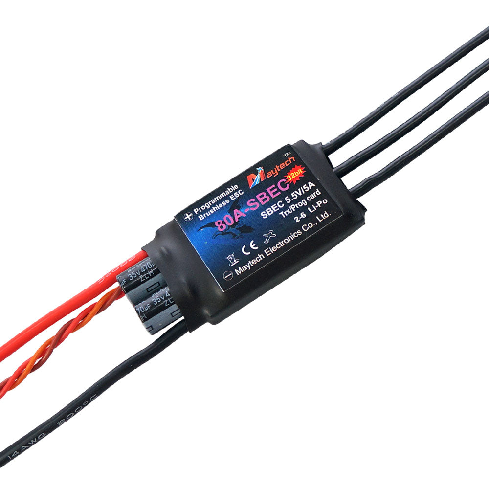 Maytech 80A 2-6S SBEC 5.5V/5A Brushless ESC MT80A-SBEC-FP32 with Falcon Pro 32bit Firmware for RC Fixed Wing Airplanes / Helicopter