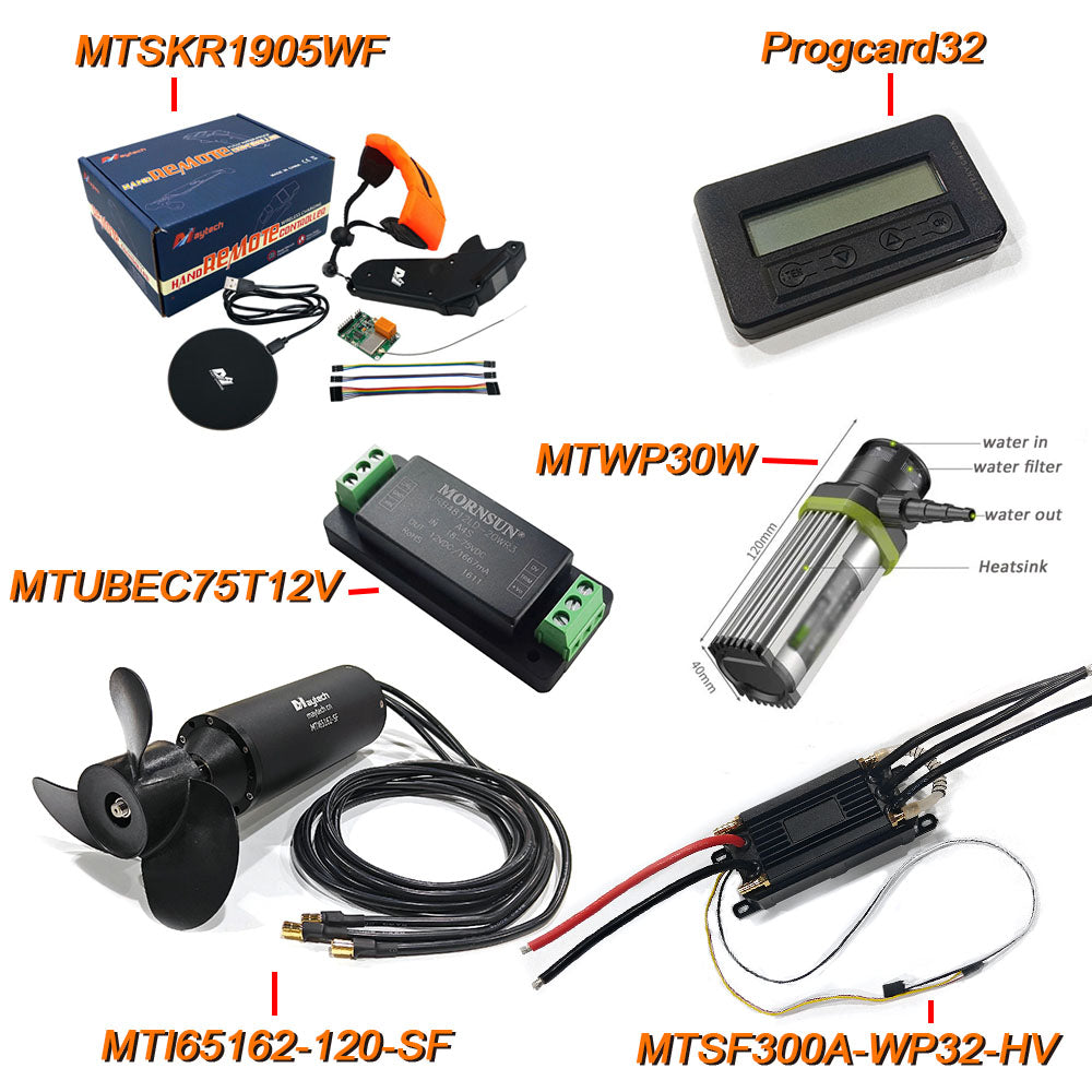 MAYRC Efoil Kit 300A 6-18S 32BIT ESC 120KV 65162 70182 9.1KW Motor with Propeller and 30W Water pump 2.5A Voltage Regulator