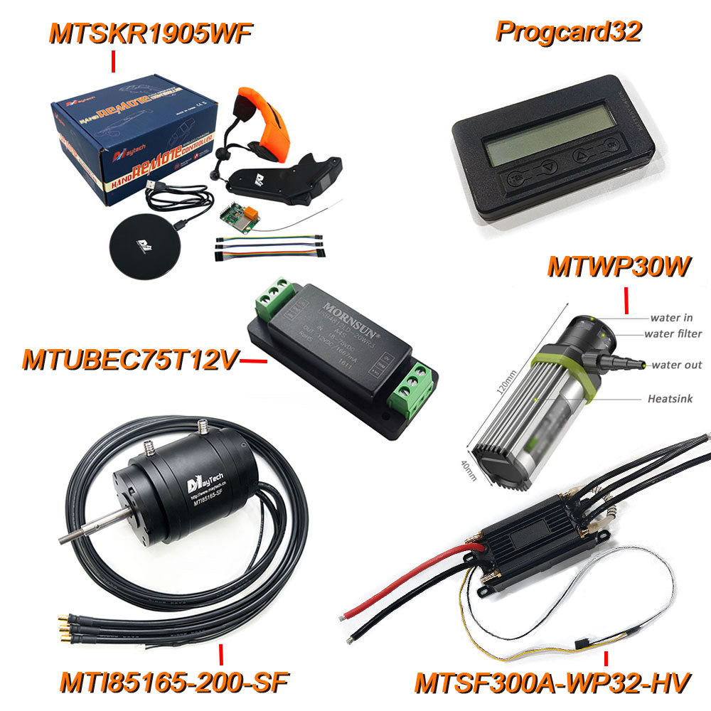 MAYRC Fully Waterproof Kit 6-18S LIPO 300A ESC 200KV Motor with Water Cooling 2.5A Regulator and Water Pump