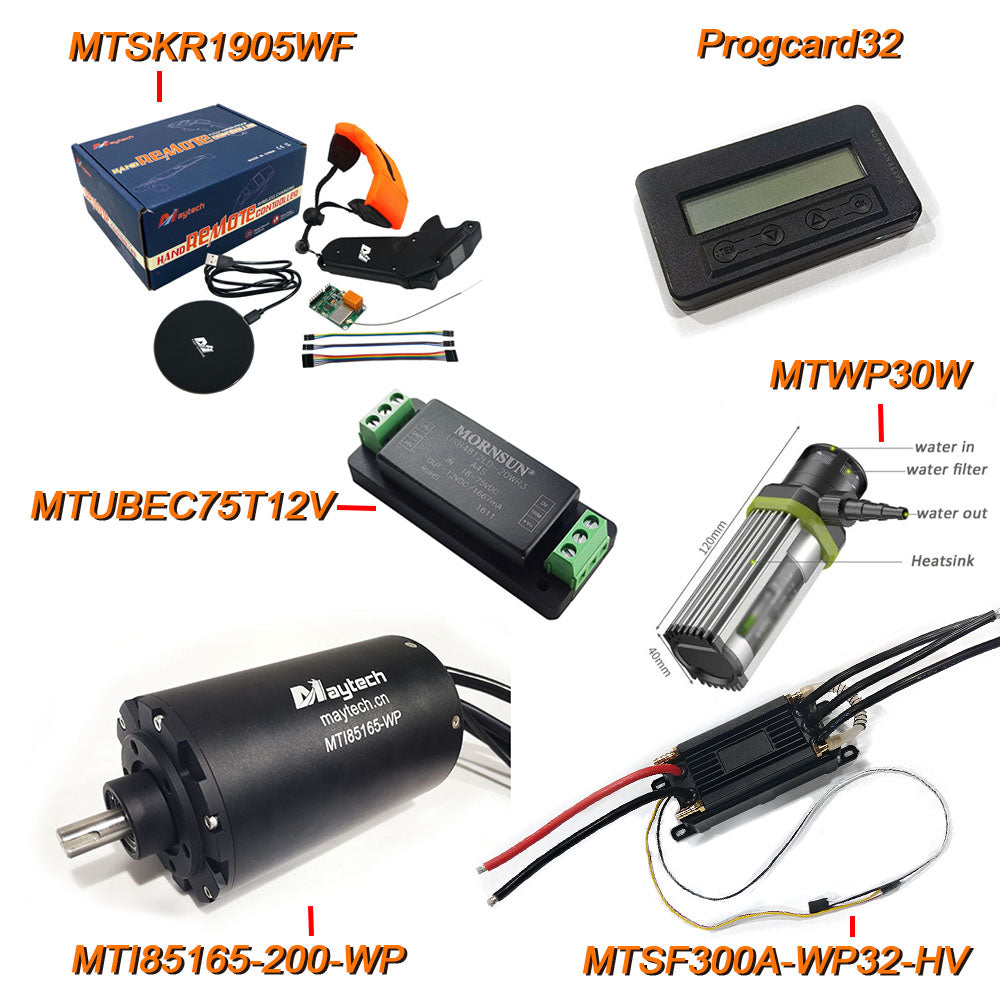 MAYRC Fully Waterproof Kit 6-18S LIPO 300A ESC 200KV Motor with Water Cooling 2.5A Regulator and Water Pump