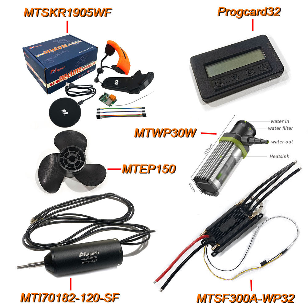 MAYRC Waterproof Kit 300A 6-14S 32BIT ESC 120KV 65162 70182 9.1KW Motor with Propeller and 30W Water pump