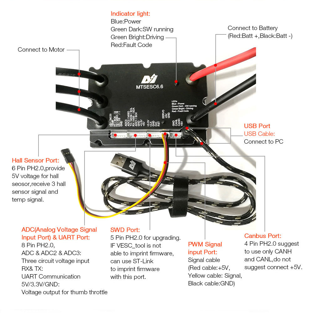 In Stock MTSPF6.6K 50V 200A VESC6.0 VESC Controller for Electric Skateboard Fighting Robots Counter Current Swimming Machine