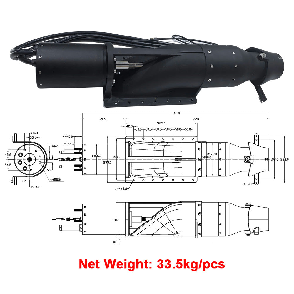 Maytech Steerable 40KW Water Jet Pump MTWJ40KW Powerful Boat Thruster with 60° Steering Nozzle for Electric Boat Yacht Jetdrive Boats Propulsion